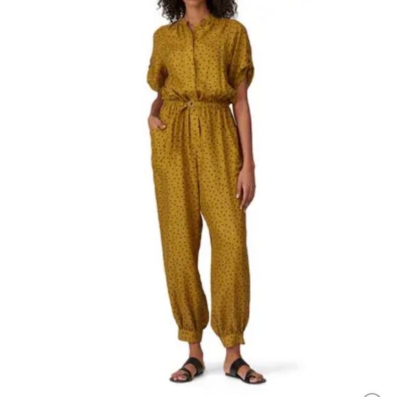 Tanya Taylor US 2 Womens Olive Green Silk Francis Jumpsuit Short Sleeve -Pockets - Picture 1 of 14